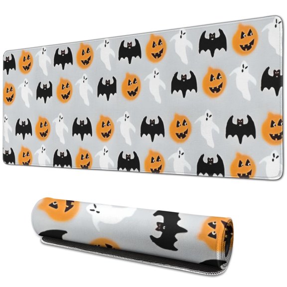 Long Mouse Pads for Desk,Halloween Pumpkin Ghost Bat Pattern Desk Mats on Top Of Desks, Desk Mouse Pad Extra Large with 3mm Non-Slip Base and Stitched Edge for Gaming,Office,Work,Home 31.5x11.8in