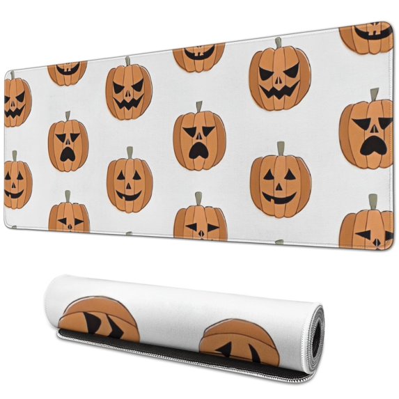 Long Mouse Pads for Desk,Halloween Pumpkin Grid Pattern Desk Mats on Top Of Desks, Desk Mouse Pad Extra Large with 3mm Non-Slip Base and Stitched Edge for Gaming,Office,Work,Home 31.5x11.8in