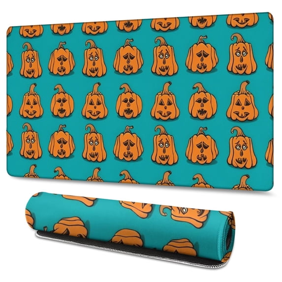 Long Mouse Pads for Desk,Halloween Pumpkin Pattern Desk Mats on Top Of Desks, Desk Mouse Pad Extra Large with 3mm Non-Slip Base and Stitched Edge for Gaming,Office,Work,Home 47.3x23.6in