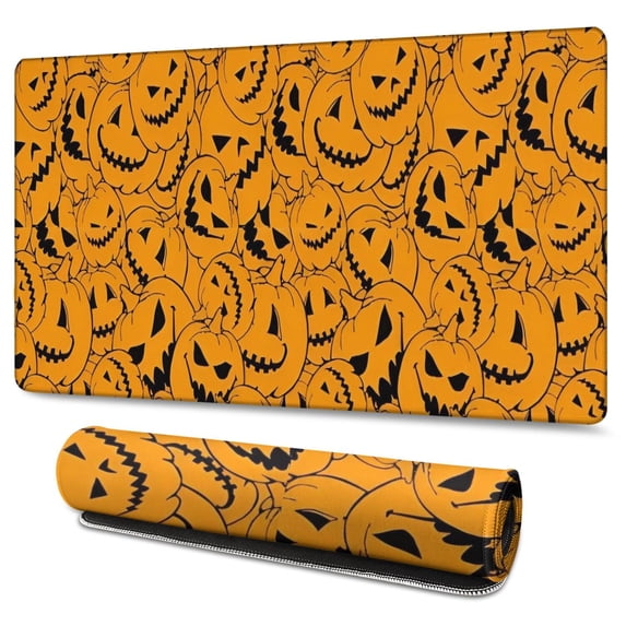 Long Mouse Pads for Desk,Halloween Pumpkin Pattern Desk Mats on Top Of Desks, Desk Mouse Pad Extra Large with 3mm Non-Slip Base and Stitched Edge for Gaming,Office,Work,Home 47.3x23.6in