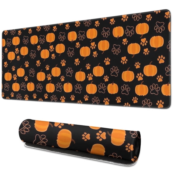 Long Mouse Pads for Desk,Halloween Pumpkin Paw Pattern Desk Mats on Top Of Desks, Desk Mouse Pad Extra Large with 3mm Non-Slip Base and Stitched Edge for Gaming,Office,Work,Home 31.5x11.8in