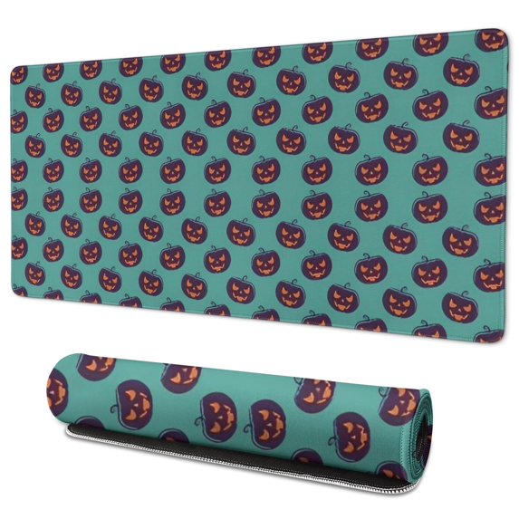 Long Mouse Pads for Desk,Halloween Pumpkin Repeat Pattern Desk Mats on Top Of Desks, Desk Mouse Pad Extra Large with 3mm Non-Slip Base and Stitched Edge for Gaming,Office,Work,Home 35.4x15.7in