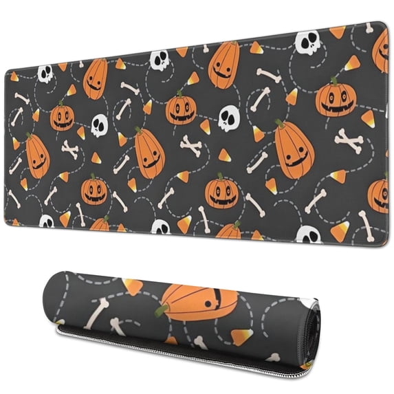 Long Mouse Pads for Desk,Halloween Pumpkin Skull Pattern Desk Mats on Top Of Desks, Desk Mouse Pad Extra Large with 3mm Non-Slip Base and Stitched Edge for Gaming,Office,Work,Home 31.5x11.8in