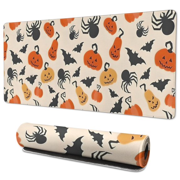 Long Mouse Pads for Desk,Halloween Pumpkin Spider Pattern Desk Mats on Top Of Desks, Desk Mouse Pad Extra Large with 3mm Non-Slip Base and Stitched Edge for Gaming,Office,Work,Home 35.4x15.7in