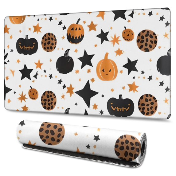 Long Mouse Pads for Desk,Halloween Pumpkin Star Pattern Desk Mats on Top Of Desks, Desk Mouse Pad Extra Large with 3mm Non-Slip Base and Stitched Edge for Gaming,Office,Work,Home 47.3x23.6in