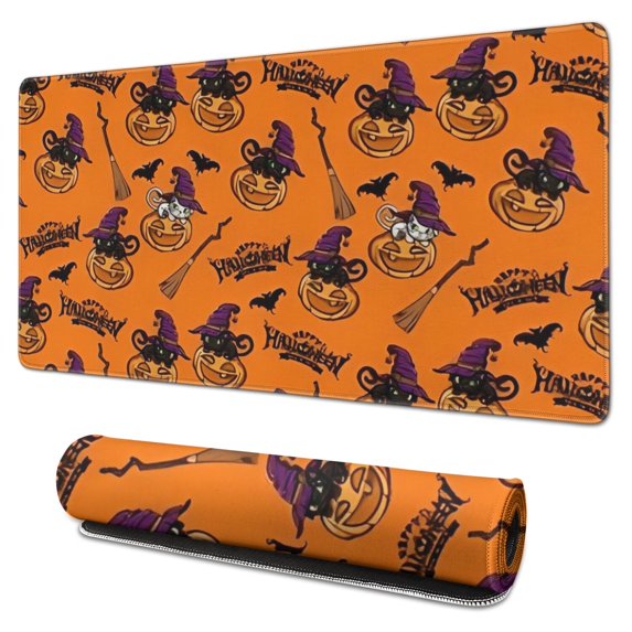 Long Mouse Pads for Desk,Halloween Pumpkin Witches Pattern Desk Mats on Top Of Desks, Desk Mouse Pad Extra Large with 3mm Non-Slip Base and Stitched Edge for Gaming,Office,Work,Home 31.5x15.7in