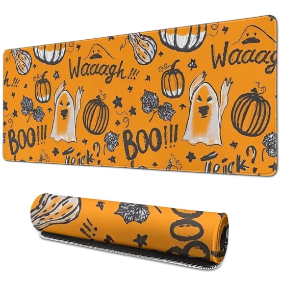 Long Mouse Pads for Desk,Halloween Pumpkin Words Pattern Desk Mats on Top Of Desks, Desk Mouse Pad Extra Large with 3mm Non-Slip Base and Stitched Edge for Gaming,Office,Work,Home 31.5x11.8in
