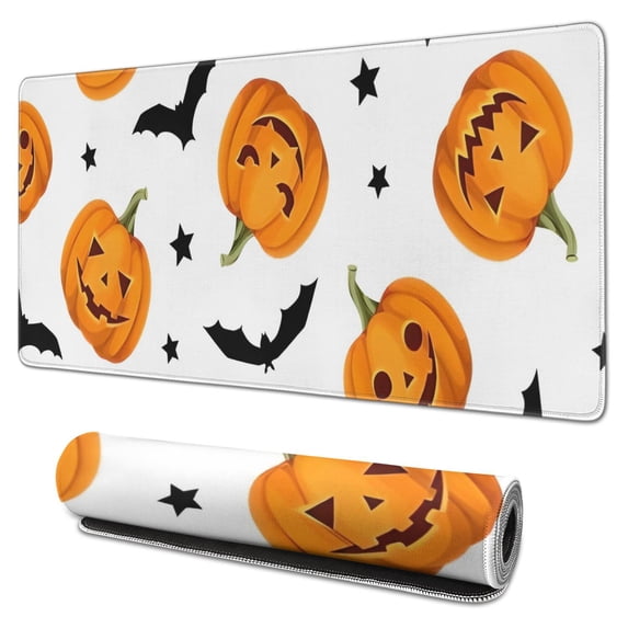 Long Mouse Pads for Desk,Halloween Pumpkins Bats and Stars Desk Mats on Top Of Desks, Desk Mouse Pad Extra Large with 3mm Non-Slip Base and Stitched Edge for Gaming,Office,Work,Home 31.5x15.7in