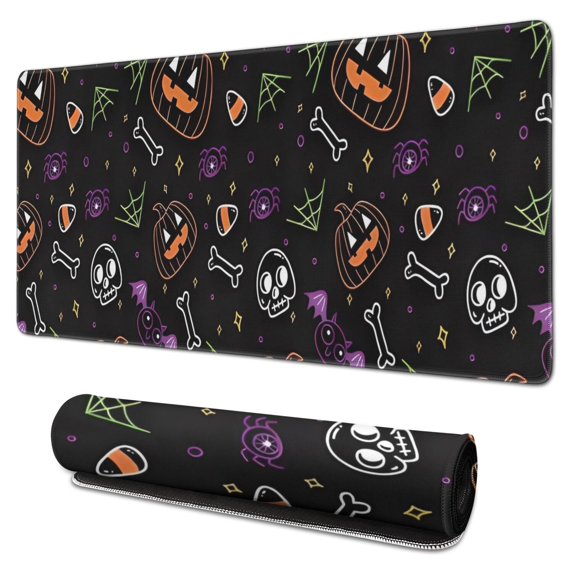 Long Mouse Pads for Desk,Halloween Pumpkins Skulls and Bats Desk Mats on Top Of Desks, Desk Mouse Pad Extra Large with 3mm Non-Slip Base and Stitched Edge for Gaming,Office,Work,Home 31.5x15.7in