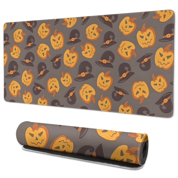 Long Mouse Pads for Desk,Halloween Pumpkins and Witch Hats Desk Mats on Top Of Desks, Desk Mouse Pad Extra Large with 3mm Non-Slip Base and Stitched Edge for Gaming,Office,Work,Home 35.4x15.7in