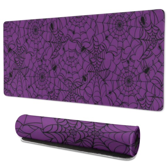 Long Mouse Pads for Desk,Halloween Purple Spider Web Pattern Desk Mats on Top Of Desks, Desk Mouse Pad Extra Large with 3mm Non-Slip Base and Stitched Edge for Gaming,Office,Work,Home 35.4x15.7in