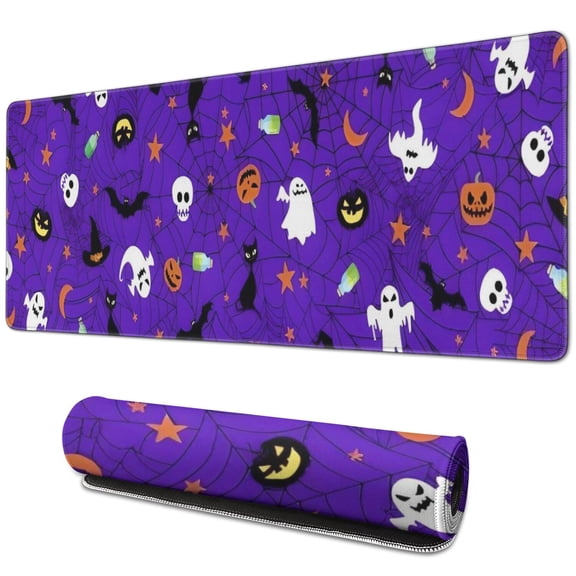 Long Mouse Pads for Desk,Halloween Purple Spider Web Pattern Desk Mats on Top Of Desks, Desk Mouse Pad Extra Large with 3mm Non-Slip Base and Stitched Edge for Gaming,Office,Work,Home 31.5x11.8in