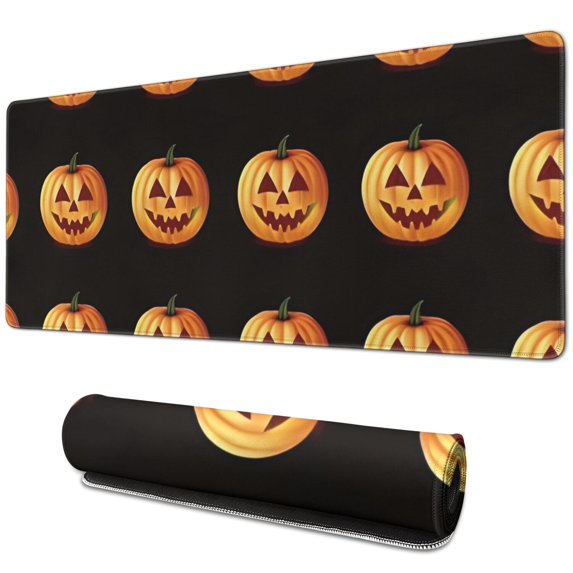 Long Mouse Pads for Desk,Halloween Realistic Pumpkins Pattern Desk Mats on Top Of Desks, Desk Mouse Pad Extra Large with 3mm Non-Slip Base and Stitched Edge for Gaming,Office,Work,Home 31.5x11.8in
