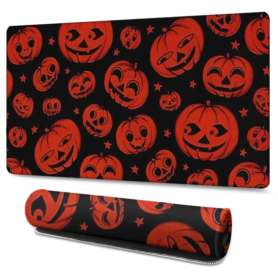 Long Mouse Pads for Desk,Halloween Red Pumpkins Pattern Desk Mats on Top Of Desks, Desk Mouse Pad Extra Large with 3mm Non-Slip Base and Stitched Edge for Gaming,Office,Work,Home 47.3x23.6in