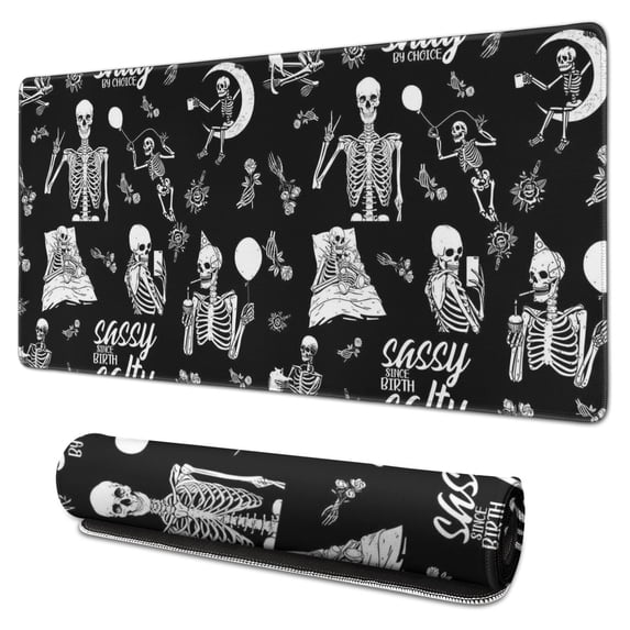 Long Mouse Pads for Desk,Halloween Skeleton Fun Pattern Desk Mats on Top Of Desks, Desk Mouse Pad Extra Large with 3mm Non-Slip Base and Stitched Edge for Gaming,Office,Work,Home 31.5x15.7in