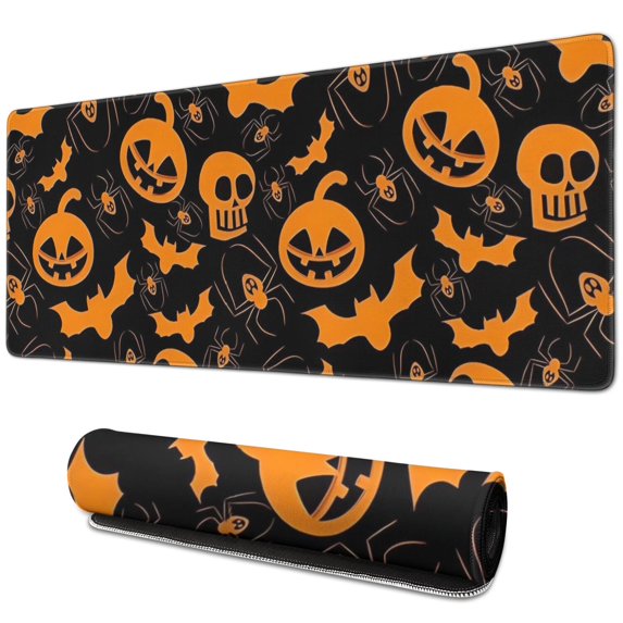 Long Mouse Pads for Desk,Halloween Spider Bat Pattern Desk Mats on Top Of Desks, Desk Mouse Pad Extra Large with 3mm Non-Slip Base and Stitched Edge for Gaming,Office,Work,Home 31.5x11.8in