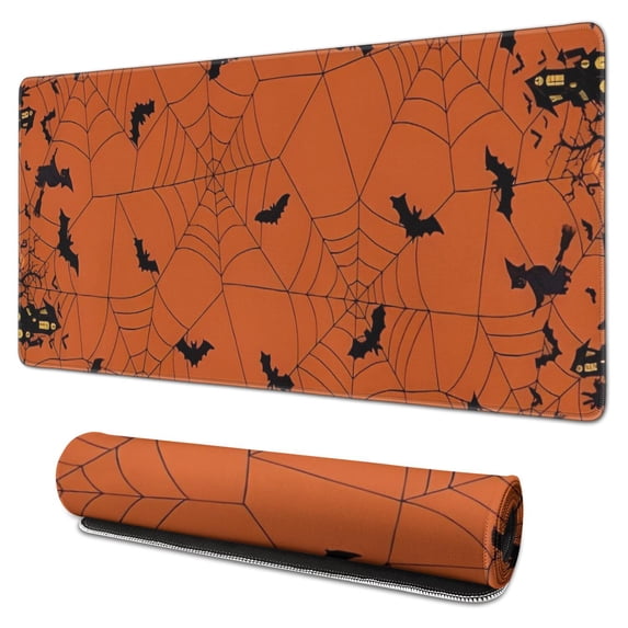 Long Mouse Pads for Desk,Halloween Spider Web and Bats Desk Mats on Top Of Desks, Desk Mouse Pad Extra Large with 3mm Non-Slip Base and Stitched Edge for Gaming,Office,Work,Home 31.5x15.7in