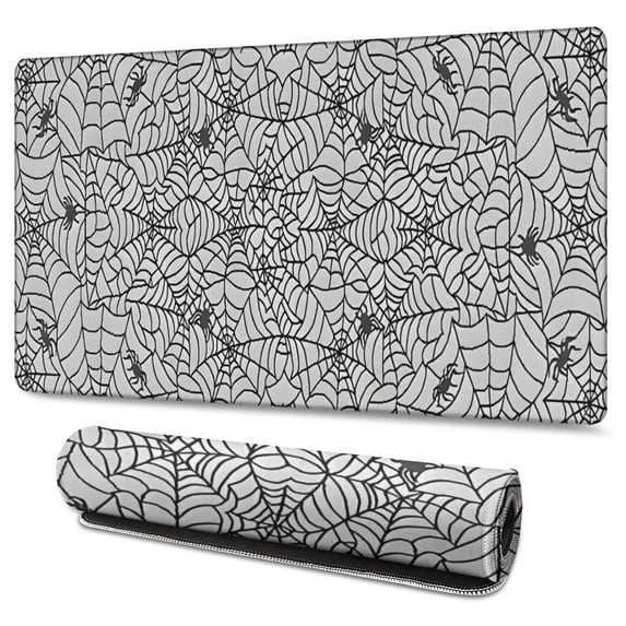Long Mouse Pads for Desk,Halloween Spider Web and Spiders Desk Mats on Top Of Desks, Desk Mouse Pad Extra Large with 3mm Non-Slip Base and Stitched Edge for Gaming,Office,Work,Home 47.3x23.6in