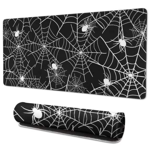 Long Mouse Pads for Desk,Halloween Spider Webs with Spiders Desk Mats on Top Of Desks, Desk Mouse Pad Extra Large with 3mm Non-Slip Base and Stitched Edge for Gaming,Office,Work,Home 35.4x15.7in
