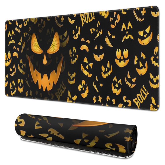 Long Mouse Pads for Desk,Halloween Spooky Jack O Lanterns Desk Mats on Top Of Desks, Desk Mouse Pad Extra Large with 3mm Non-Slip Base and Stitched Edge for Gaming,Office,Work,Home 31.5x15.7in
