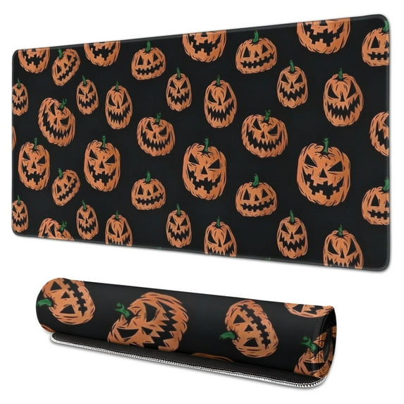 Long Mouse Pads for Desk,Halloween Spooky Pumpkins Pattern Desk Mats on Top Of Desks, Desk Mouse Pad Extra Large with 3mm Non-Slip Base and Stitched Edge for Gaming,Office,Work,Home 31.5x15.7in
