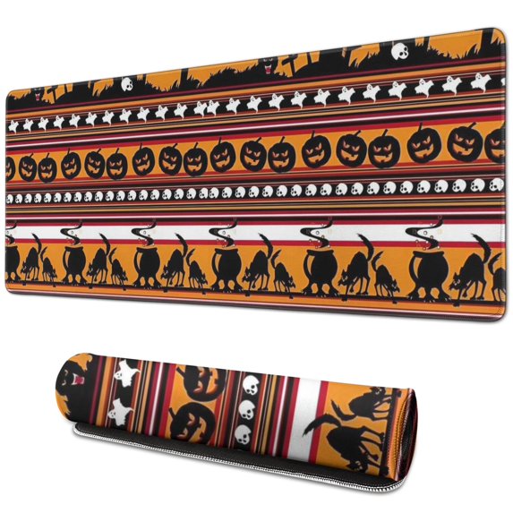 Long Mouse Pads for Desk,Halloween Stripe Scene Pattern Desk Mats on Top Of Desks, Desk Mouse Pad Extra Large with 3mm Non-Slip Base and Stitched Edge for Gaming,Office,Work,Home 31.5x11.8in