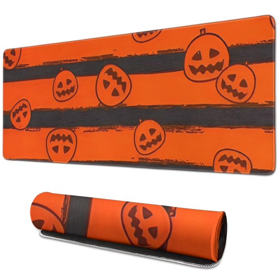 Long Mouse Pads for Desk,Halloween Striped Pumpkin Pattern Desk Mats on Top Of Desks, Desk Mouse Pad Extra Large with 3mm Non-Slip Base and Stitched Edge for Gaming,Office,Work,Home 31.5x11.8in