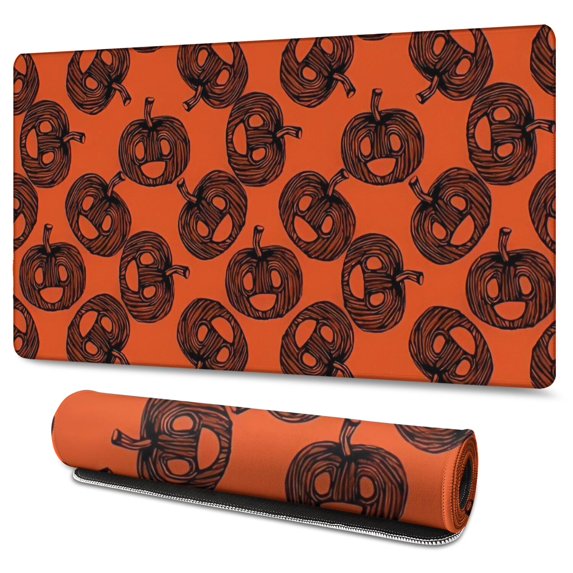 Long Mouse Pads for Desk,Halloween Swirled Pumpkins Pattern Desk Mats on Top Of Desks, Desk Mouse Pad Extra Large with 3mm Non-Slip Base and Stitched Edge for Gaming,Office,Work,Home 47.3x23.6in