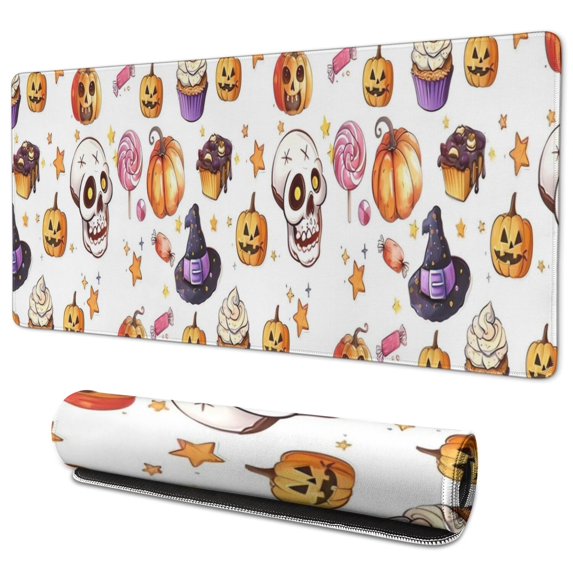 Long Mouse Pads for Desk,Halloween Treats Pattern Desk Mats on Top Of Desks, Desk Mouse Pad Extra Large with 3mm Non-Slip Base and Stitched Edge for Gaming,Office,Work,Home 35.4x15.7in