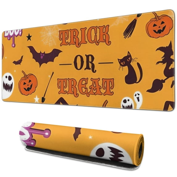 Long Mouse Pads for Desk,Halloween Trick or Treat Witchy Elements Desk Mats on Top Of Desks, Desk Mouse Pad Extra Large with 3mm Non-Slip Base and Stitched Edge for Gaming,Office,Work,Home 31.5x11.8in