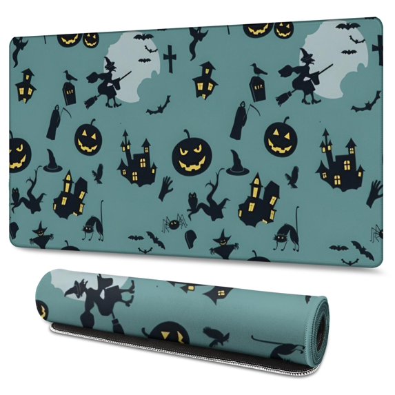 Long Mouse Pads for Desk,Halloween Witchy Motifs Pattern Desk Mats on Top Of Desks, Desk Mouse Pad Extra Large with 3mm Non-Slip Base and Stitched Edge for Gaming,Office,Work,Home 47.3x23.6in