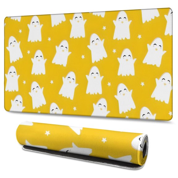 Long Mouse Pads for Desk,Happy Halloween Ghost Pattern Desk Mats on Top Of Desks, Desk Mouse Pad Extra Large with 3mm Non-Slip Base and Stitched Edge for Gaming,Office,Work,Home 47.3x23.6in