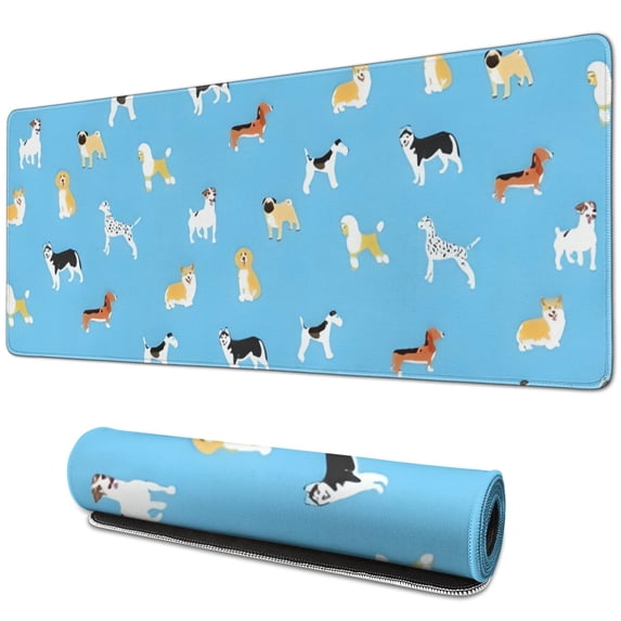 Long Mouse Pads for Desk,Kirky Hasky Dalmatian Desk Mats on Top Of Desks, Desk Mouse Pad Extra Large with 3mm Non-Slip Base and Stitched Edge for Gaming,Office,Work,Home 31.5"x11.8"
