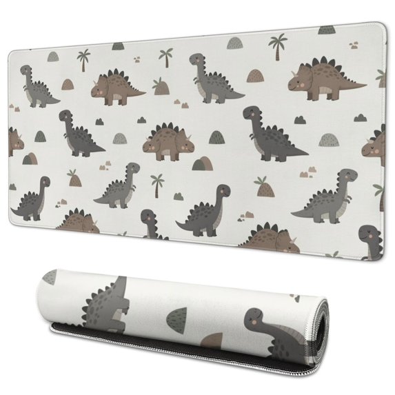 Long Mouse Pads for Desk,Light Beige Dinosaurs Landscapes Pattern Desk Mats on Top Of Desks, Desk Mouse Pad Extra Large with 3mm Non-Slip Base and Stitched Edge for Gaming,Office,Work,Home 35.4"x15.7"