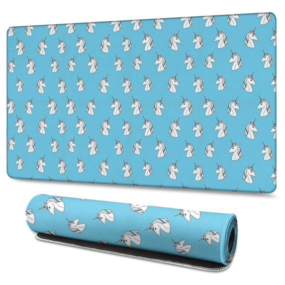 Long Mouse Pads for Desk,Light Blue Cartoon Unicorn Head Pattern Desk Mats on Top Of Desks, Desk Mouse Pad Extra Large with 3mm Non-Slip Base and Stitched Edge for Gaming,Office,Work,Home 47.3"x23.6"