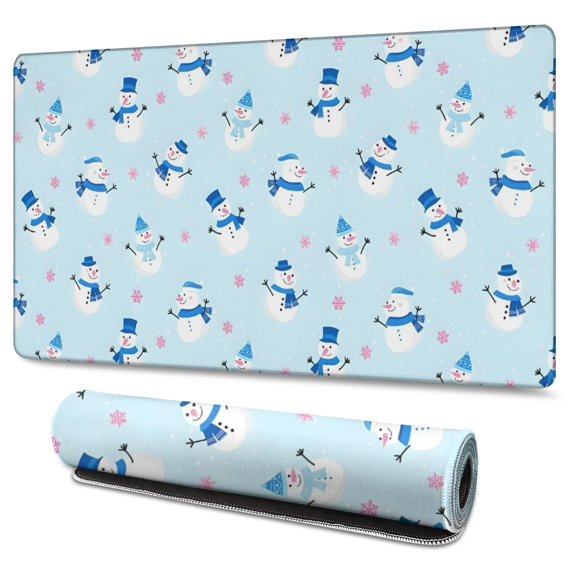 Long Mouse Pads for Desk,Light Blue Christmas Snowman Pattern Desk Mats on Top Of Desks, Desk Mouse Pad Extra Large with 3mm Non-Slip Base and Stitched Edge for Gaming,Office,Work,Home 47.3x23.6in