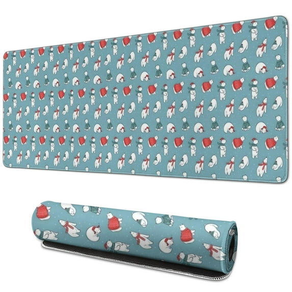 Long Mouse Pads for Desk,Light Blue Christmas Snowman Pattern Desk Mats on Top Of Desks, Desk Mouse Pad Extra Large with 3mm Non-Slip Base and Stitched Edge for Gaming,Office,Work,Home 31.5x11.8in