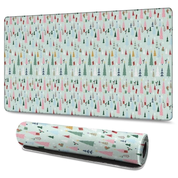 Long Mouse Pads for Desk,Light Blue Christmas Tree Pattern Desk Mats on Top Of Desks, Desk Mouse Pad Extra Large with 3mm Non-Slip Base and Stitched Edge for Gaming,Office,Work,Home 47.3x23.6in