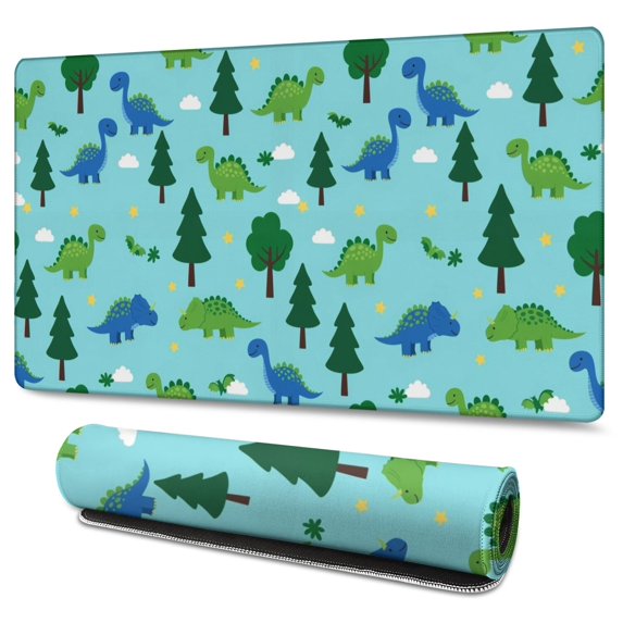 Long Mouse Pads for Desk,Light Blue Dinosaurs Forest Pattern Desk Mats on Top Of Desks, Desk Mouse Pad Extra Large with 3mm Non-Slip Base and Stitched Edge for Gaming,Office,Work,Home 47.3"x23.6"