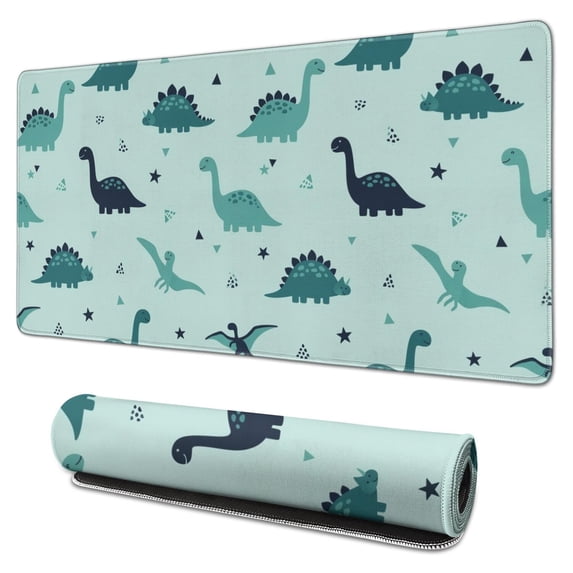 Long Mouse Pads for Desk,Light Blue Dinosaurs Geometric Pattern Desk Mats on Top Of Desks, Desk Mouse Pad Extra Large with 3mm Non-Slip Base and Stitched Edge for Gaming,Office,Work,Home 31.5"x15.7"