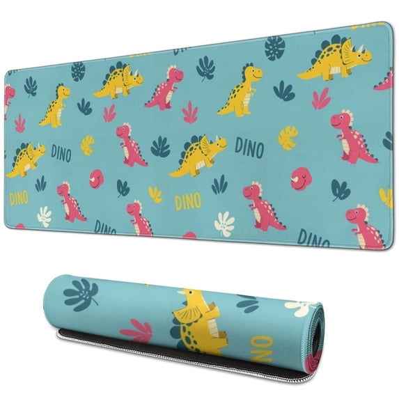 Long Mouse Pads for Desk,Light Blue Dinosaurs Text Pattern Desk Mats on Top Of Desks, Desk Mouse Pad Extra Large with 3mm Non-Slip Base and Stitched Edge for Gaming,Office,Work,Home 31.5"x11.8"