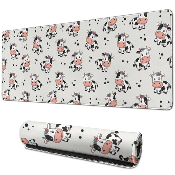 Long Mouse Pads for Desk,Light Cow Floral Pattern Desk Mats on Top Of Desks, Desk Mouse Pad Extra Large with 3mm Non-Slip Base and Stitched Edge for Gaming,Office,Work,Home 31.5"x11.8"