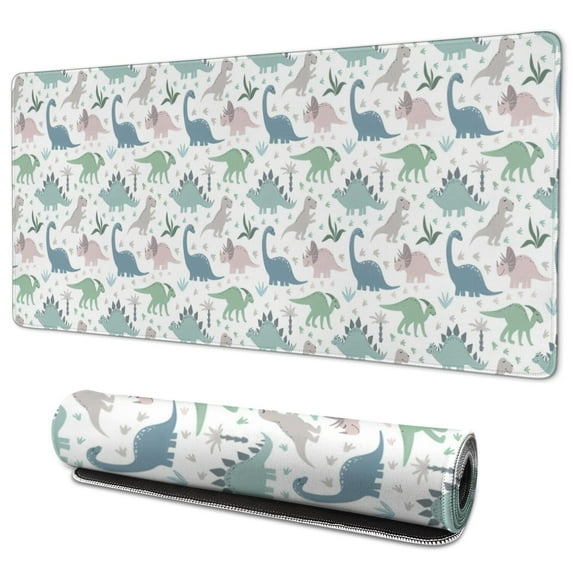 Long Mouse Pads for Desk,Light Dinosaurs Pastel Pattern Desk Mats on Top Of Desks, Desk Mouse Pad Extra Large with 3mm Non-Slip Base and Stitched Edge for Gaming,Office,Work,Home 35.4"x15.7"