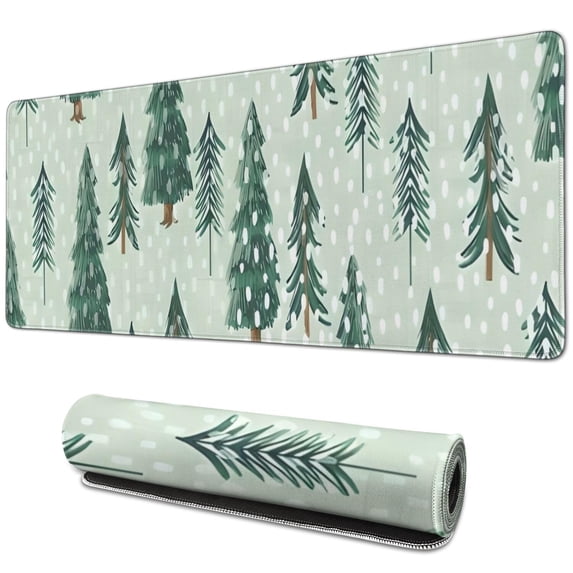 Long Mouse Pads for Desk,Light Green Christmas Tree and Snow Desk Mats on Top Of Desks, Desk Mouse Pad Extra Large with 3mm Non-Slip Base and Stitched Edge for Gaming,Work,Home 31.5x11.8in