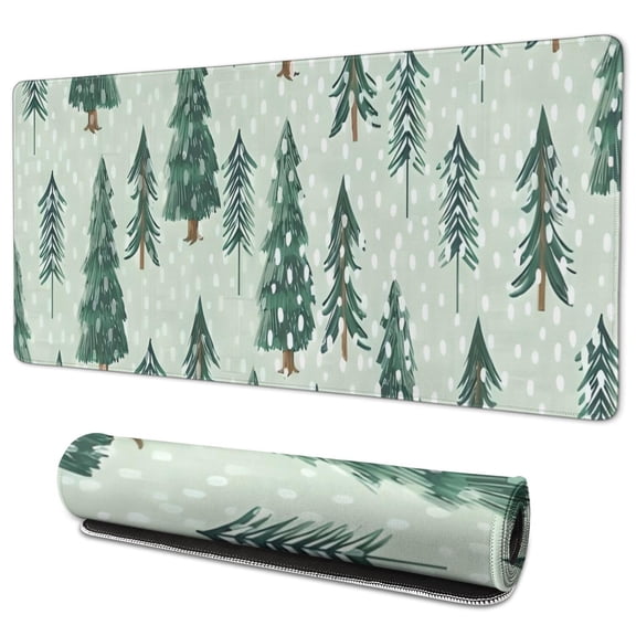 Long Mouse Pads for Desk,Light Green Christmas Tree and Snow Desk Mats on Top Of Desks, Desk Mouse Pad Extra Large with 3mm Non-Slip Base and Stitched Edge for Gaming,Work,Home 35.4x15.7in