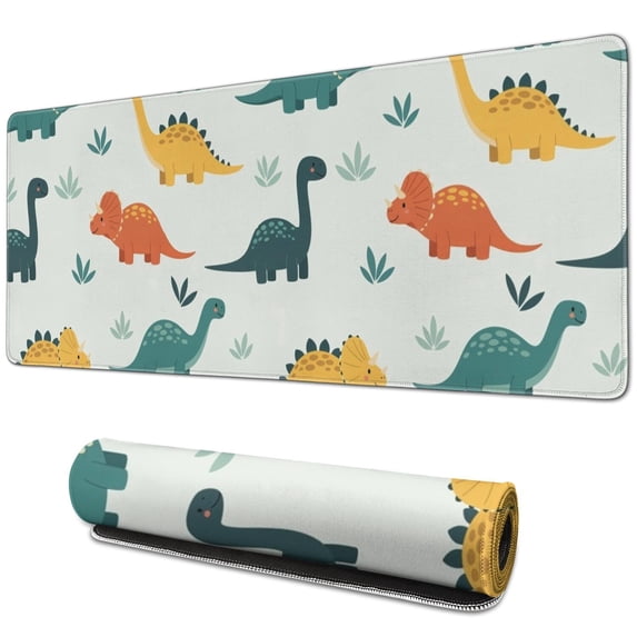 Long Mouse Pads for Desk,Light Green Dinosaurs Leaves Pattern Desk Mats on Top Of Desks, Desk Mouse Pad Extra Large with 3mm Non-Slip Base and Stitched Edge for Gaming,Office,Work,Home 31.5"x11.8"