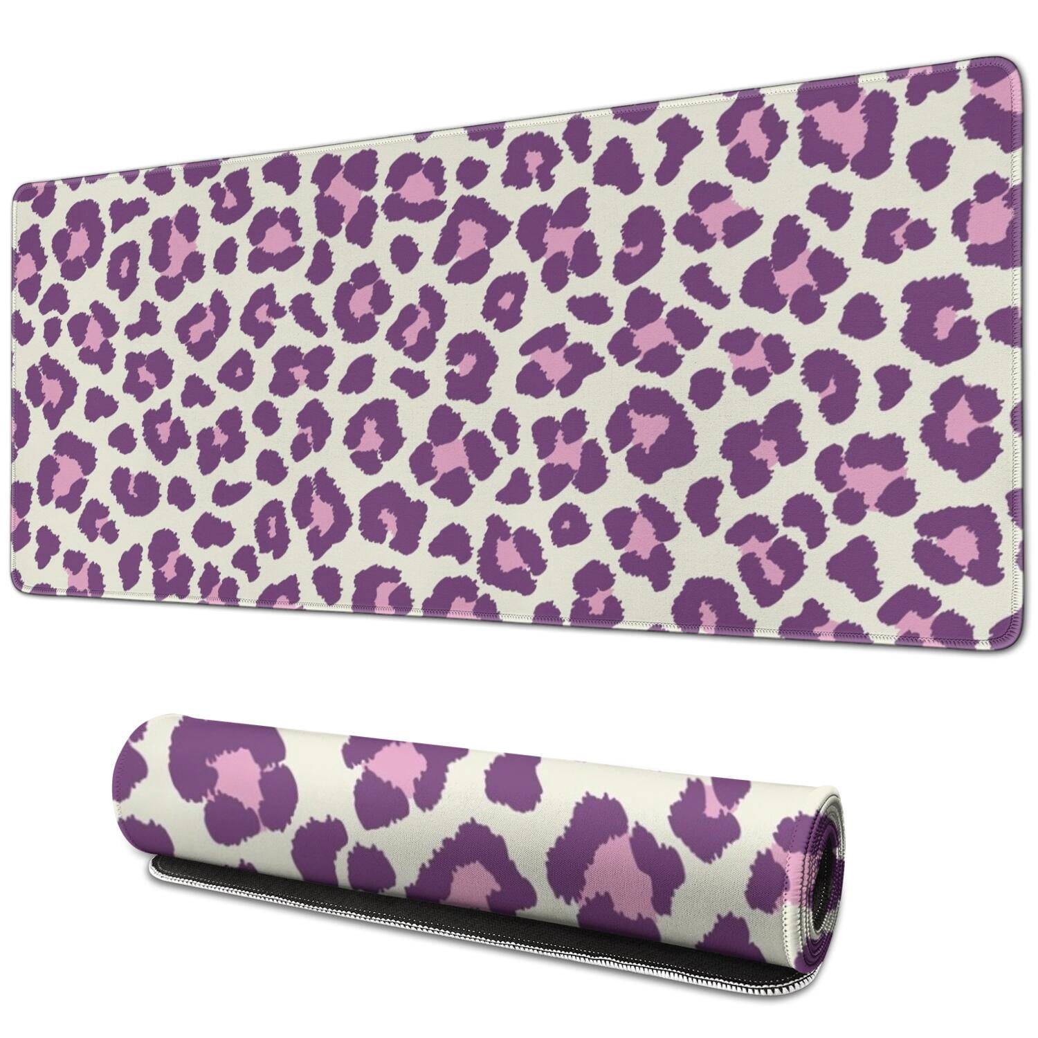 Long Mouse Pads for Desk,Light Green and Purple Of Leopard Print Desk Mats on Top Of Desks, Desk Mouse Pad Extra Large with 3mm Non-Slip Base and Stitched Edge for Gaming,Office,Work,Home 31.5"x11.8"