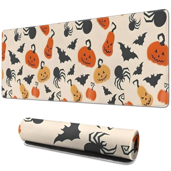 Long Mouse Pads for Desk,Light Halloween Pumpkins Bats and Spiders Desk Mats on Top Of Desks, Desk Mouse Pad Extra Large with 3mm Non-Slip Base and Stitched Edge for Gaming,Work,Home 31.5x11.8in