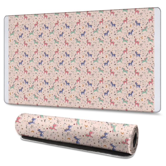 Long Mouse Pads for Desk,Light Pink Cartoon Unicorn Pattern Desk Mats on Top Of Desks, Desk Mouse Pad Extra Large with 3mm Non-Slip Base and Stitched Edge for Gaming,Office,Work,Home 47.3"x23.6"