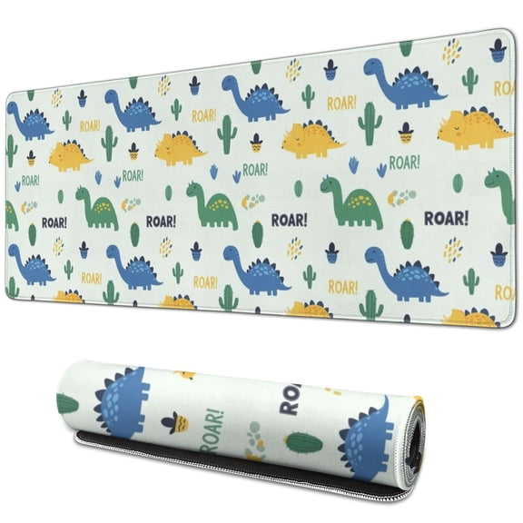 Long Mouse Pads for Desk,Light Toned Dinosaur with ROAR Pattern Desk Mats on Top Of Desks, Desk Mouse Pad Extra Large with 3mm Non-Slip Base and Stitched Edge for Gaming,Office,Work,Home 31.5"x11.8"